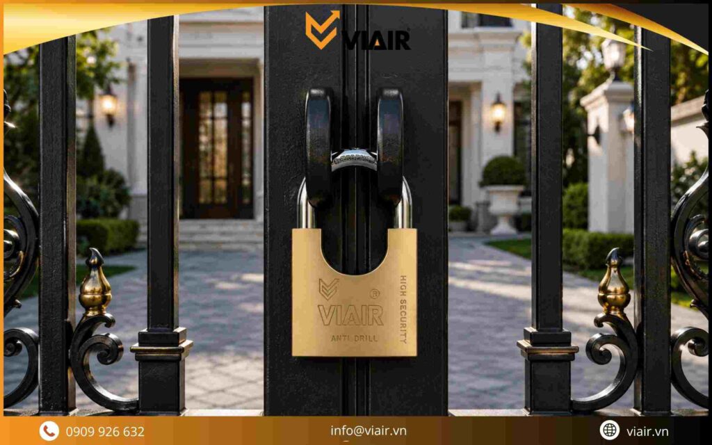 Khóa treo đồng Viair dòng 60mm cho cửa nhà phố, biệt thự