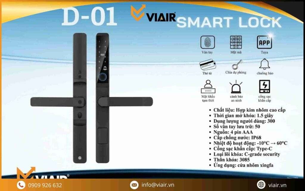 Khóa điện tử thông minh D-01 Smart Lock tại Viair