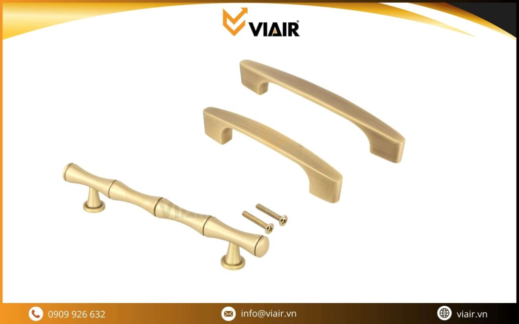 Mẫu tay nắm tủ mạ đồng cao cấp trên nền phôi Inox 304