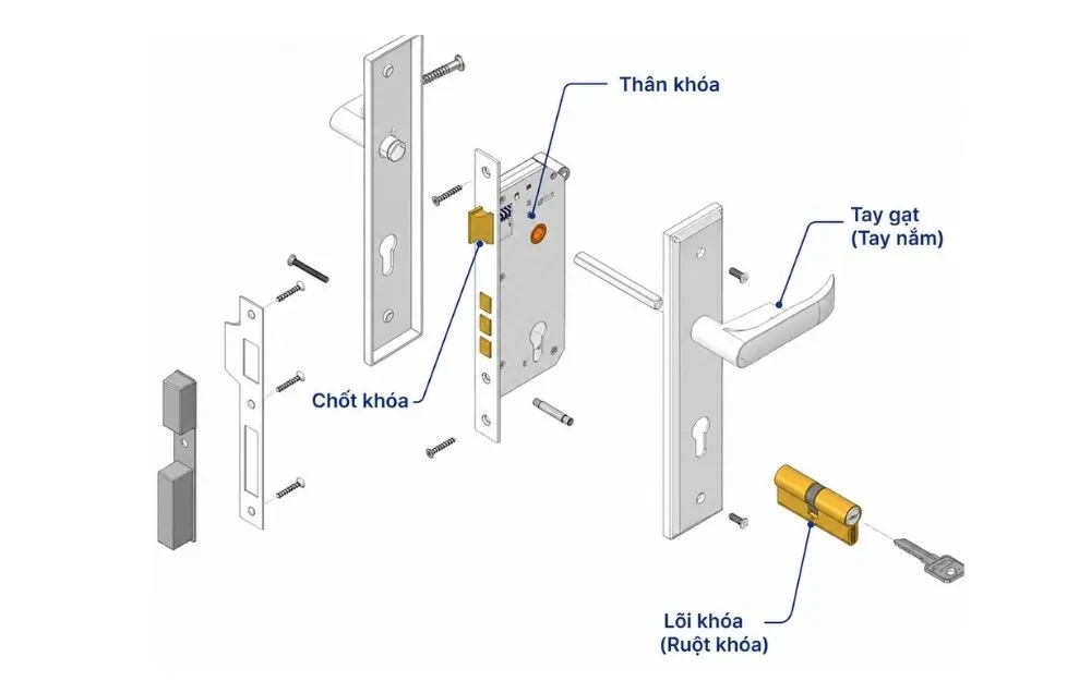 cách sử dụng khóa cửa tay gạt