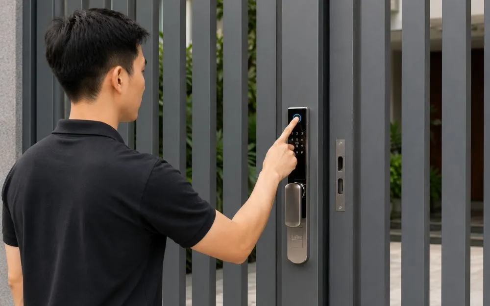 khóa vân tay cửa sắt lùa
