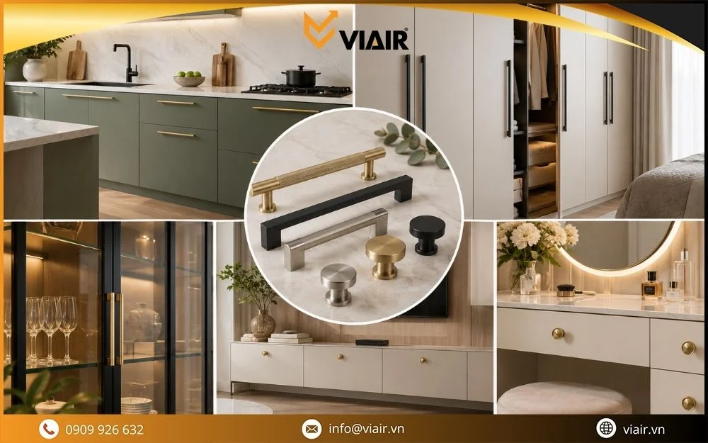 Tay nắm cửa tủ Viair có thể ứng dụng linh hoạt trong nhiều không gian nội thất